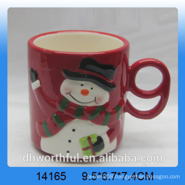 Christmas snowman ceramic mug with number handle